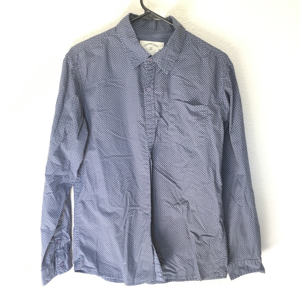 Native Code Large Casual Button-down Blue Pattern